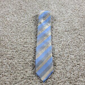 CANALI Tie Mens Blue Silver Striped Silk Necktie Business Italy